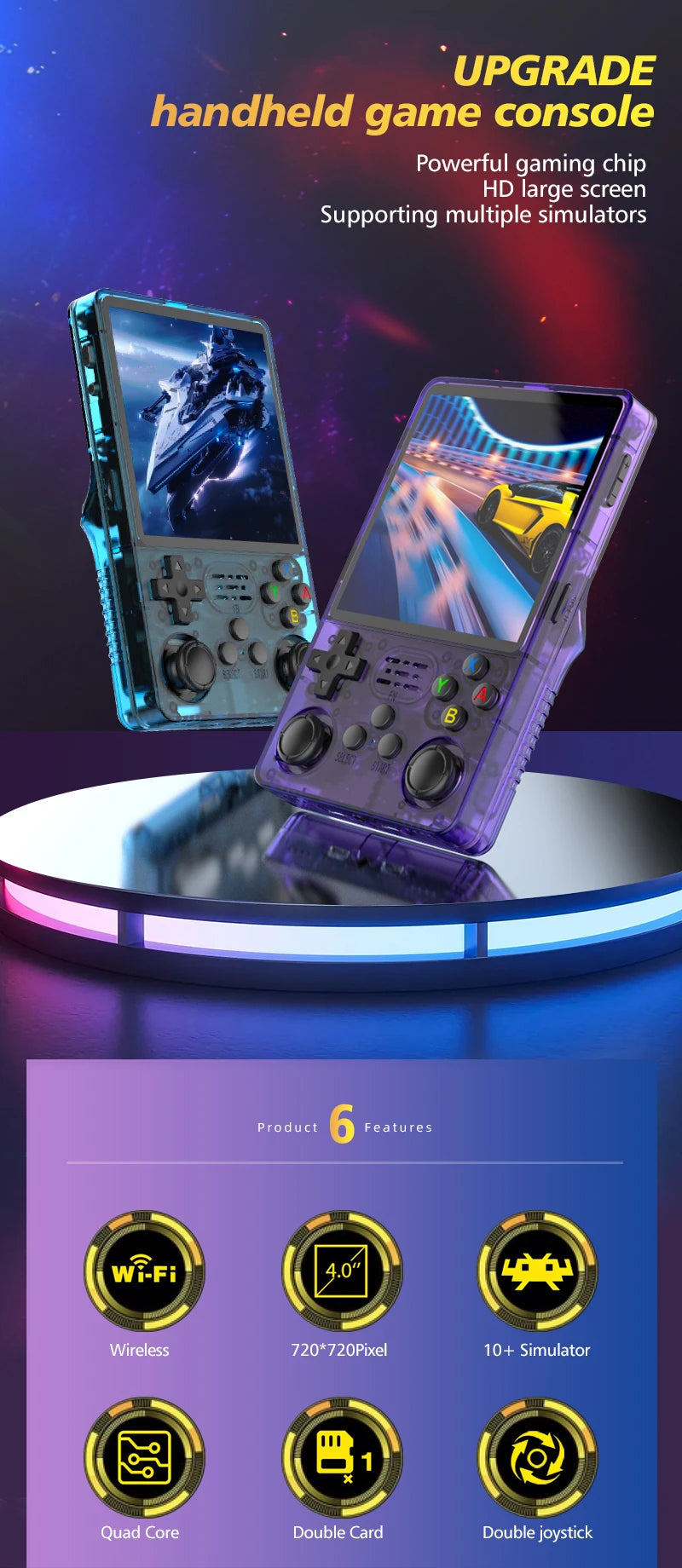 R36PLUS Retro Gaming Handheld Console - 4 inch IPS Display - Built-in WiFi - 15,000 Games - 64GB/128GB/256GB