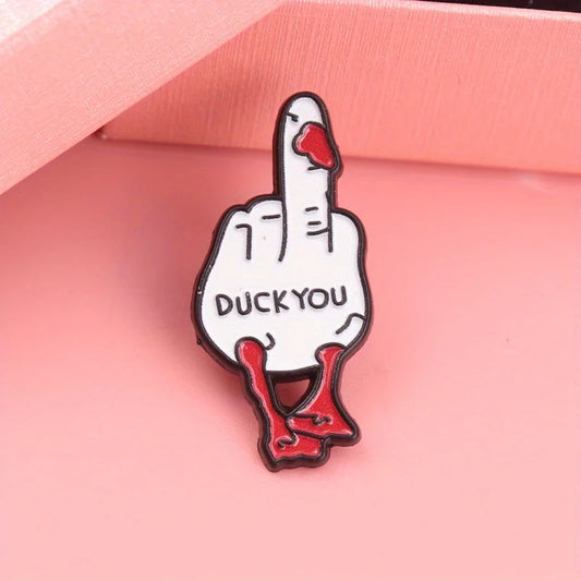 Sassy Duck Hand "DUCK YOU" Enamel Pin - Edgy Humor Accessory with Red Beak & Middle Finger Gesture